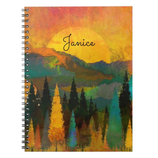 Mountain Sunshine Personalize Name Blue Green Gold Notitieboek (Voorkant)