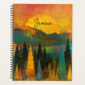 Mountain Sunshine Personalize Name Blue Green Gold Planner (Voorkant)