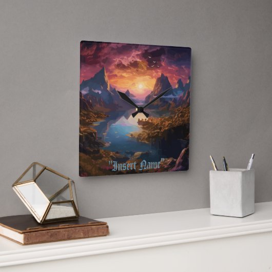 Mountain Symphony: Een harmonieuze mix van kleuren Vierkante Klok (Kantoor)