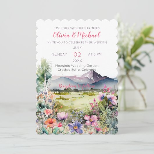Mountain Thyme Wildflower Wedding Invitation Kaart (Staand voorkant)