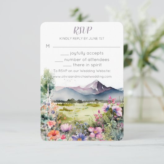 Mountain Thyme Wildflower Wedding RSVP Reply Card (Staand voorkant)