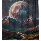 Mountain Top Uitzicht over Valley met verre maan Douchegordijn (Voorkant)