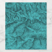Mountain Topographic Map Blue Wijn Etiket (Enkel label)