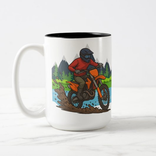 Mountain Trail Dirt Biker Tweekleurige Koffiemok (Links)