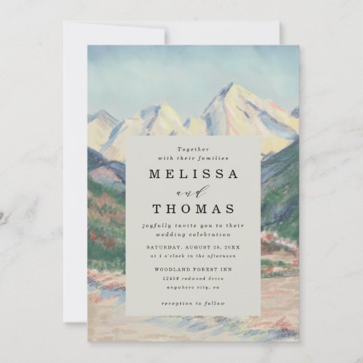 Mountain Tree Forest Rustic Budget QR Code Wedding Kaart (Voorkant)