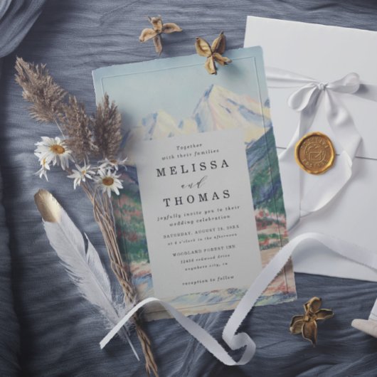 Mountain Tree Forest Rustic Budget QR Code Wedding Kaart