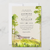 Mountain Trees Forest Rustic QR Code Wedding Kaart (Voorkant)