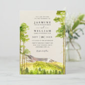 Mountain Trees Forest Rustic QR Code Wedding Kaart (Staand voorkant)