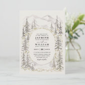 Mountain Trees Forest Rustic QR Code Wedding Kaart (Staand voorkant)