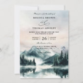 Mountain Trees Pine Rustic Budget QR Code Wedding Kaart (Voorkant)