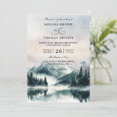 Mountain Trees Pine Rustic Budget QR Code Wedding Kaart (Staand voorkant)