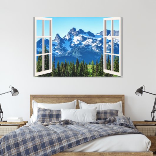 Mountain Uitzicht Fake Window Home Kantoor Canvas Afdruk (Insitu (Slaapkamer))