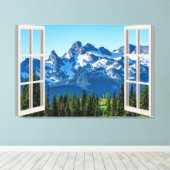 Mountain Uitzicht Fake Window Home Kantoor Canvas Afdruk (Insitu (Houten vloer))