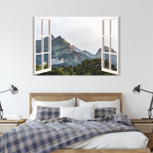 Mountain Uitzicht Fake Window Home Kantoor Canvas Afdruk (Insitu (Slaapkamer))