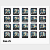 Mountain Uitzicht met Forest Cabin en Lake Vierkante Sticker (Vel)