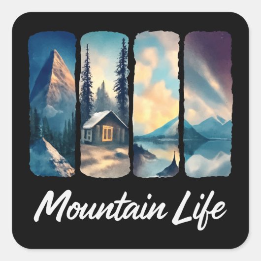Mountain Uitzicht met Forest Cabin en Lake Vierkante Sticker (Voorkant)