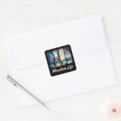 Mountain Uitzicht met Forest Cabin en Lake Vierkante Sticker (Envelop)
