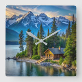 Mountain Uitzicht Wall Clock Vierkante Klok (Voorkant)