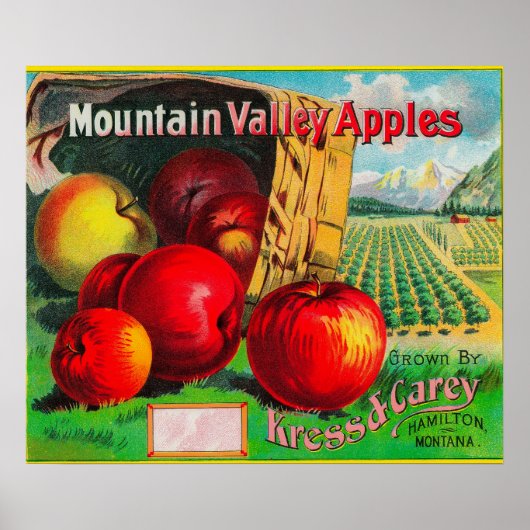 Mountain Valley Apple LabelHamilton, MT Poster (Voorkant)
