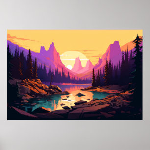 Mountain Valley River Landscape Natuur Poster