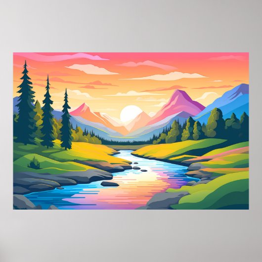 Mountain Valley River Landscape Natuur Poster (Voorkant)