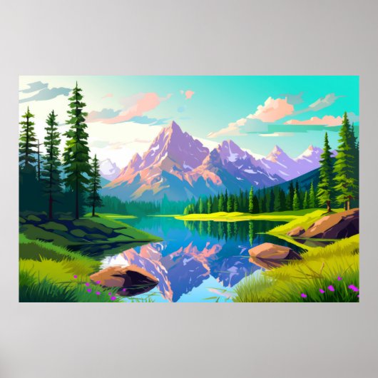 Mountain Valley River Landscape Natuur Poster (Voorkant)