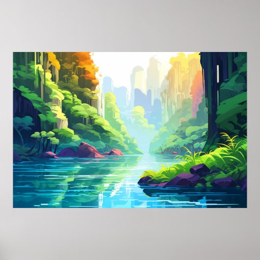 Mountain Valley River Landscape Natuur Poster (Voorkant)