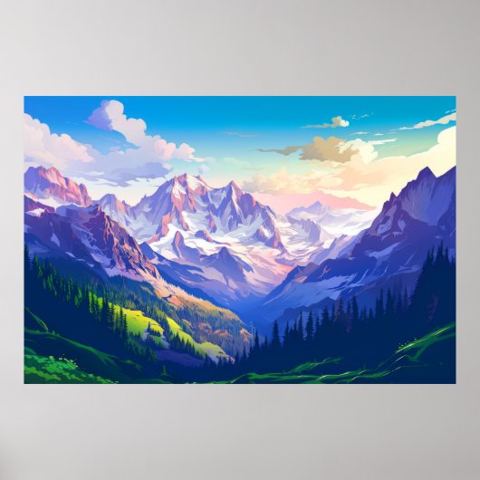 Mountain Valley River Landscape Natuur Poster (Voorkant)