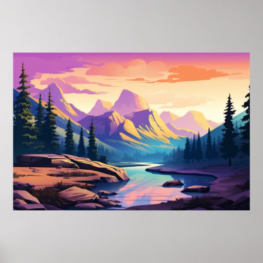 Mountain Valley River Landscape Natuur Poster (Voorkant)