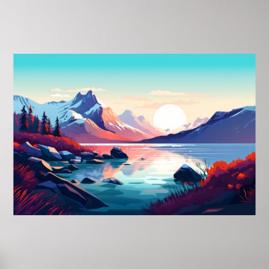 Mountain Valley River Landschap Natuur landschap Poster (Voorkant)