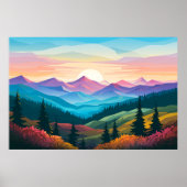 Mountain Valley Sunset Landscape Natuur Poster (Voorkant)