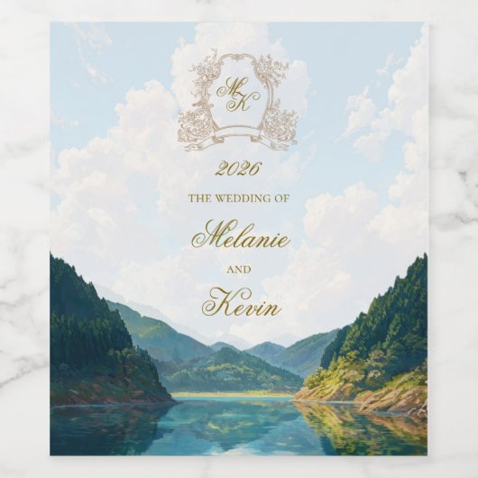 Mountain Valley View Wedding Wine Label Wijn Etiket (Enkel label)
