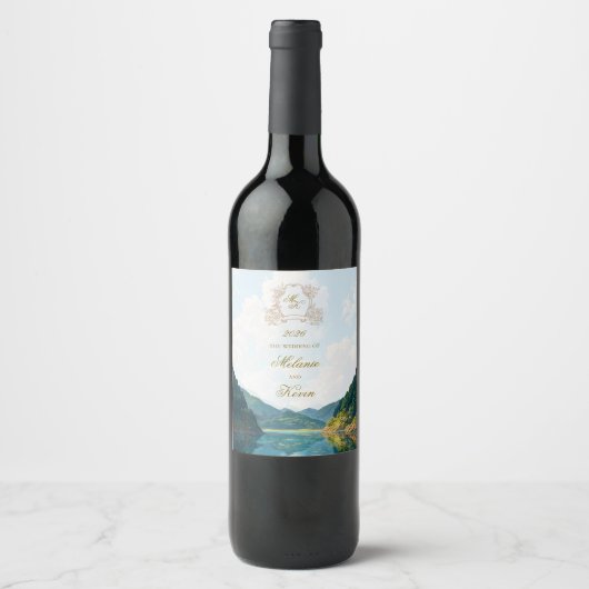 Mountain Valley View Wedding Wine Label Wijn Etiket (Voorkant)