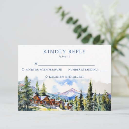 Mountain Village Colorado zomerlandschap bruiloft RSVP Kaartje (Staand voorkant)