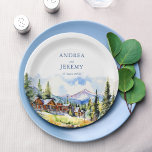 Mountain village Colorado zomerlandschap Papieren Bordje<br><div class="desc">Colorado bergdorp landschap bruiloft monogrammed aangepaste papieren borden sjabloon,  waterverf Colorado bergdorp zomerlandschap thema bruiloft gepersonaliseerde papieren borden gepersonaliseerde bruiloft receptie tafel decor</div>