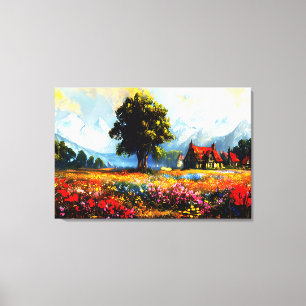 Mountain Village in Bloom Canvas Afdruk
