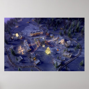 Mountain Village kerstprint Poster