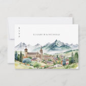 Mountain Village Town | Huwelijksreactie QR Code RSVP Kaartje (Voorkant)