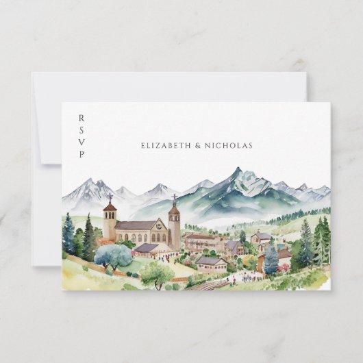 Mountain Village Town | QR Code Bruiloft RSVP (Voorkant)