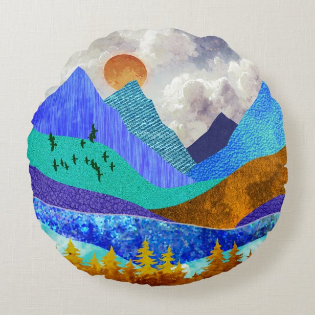 Mountain Vista Rond Kussen (Voorkant)