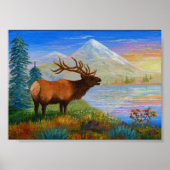 Mountain Wapiti Elk Art Forest Creationarts Poster (Voorkant)