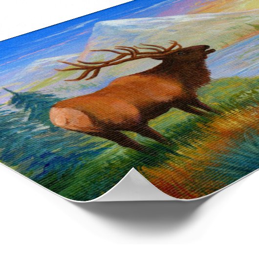 Mountain Wapiti Elk Art Forest Creationarts Poster (Hoek)