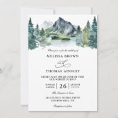 Mountain Watercolor Rustic Budget QR Code Wedding Kaart (Voorkant)