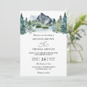 Mountain Watercolor Rustic Budget QR Code Wedding Kaart (Staand voorkant)
