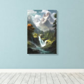 Mountain Waterfall Serenity - Natuur Landschapskun Canvas Afdruk (Insitu (Houten vloer))