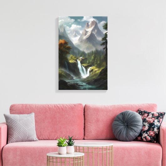 Mountain Waterfall Serenity - Natuur Landschapskun Canvas Afdruk (Insitu (Woonkamer))