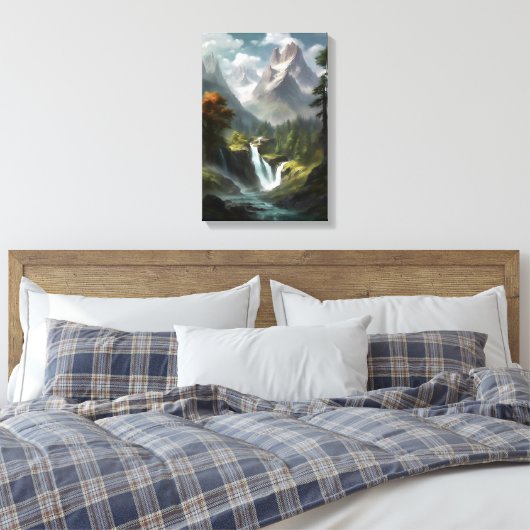 Mountain Waterfall Serenity - Natuur Landschapskun Canvas Afdruk (Insitu (Slaapkamer))