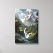 Mountain Waterfall Serenity - Natuur Landschapskun Canvas Afdruk (Voorkant)