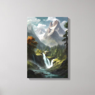Mountain Waterfall Serenity - Natuur Landschapskun Canvas Afdruk
