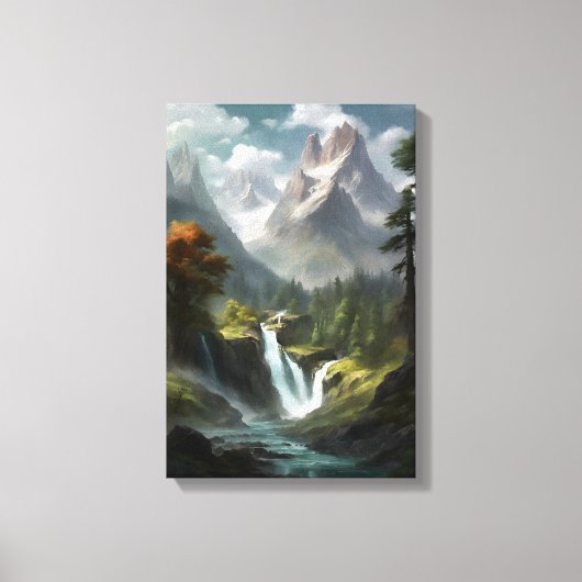 Mountain Waterfall Serenity - Natuur Landschapskun Canvas Afdruk (Voorkant)
